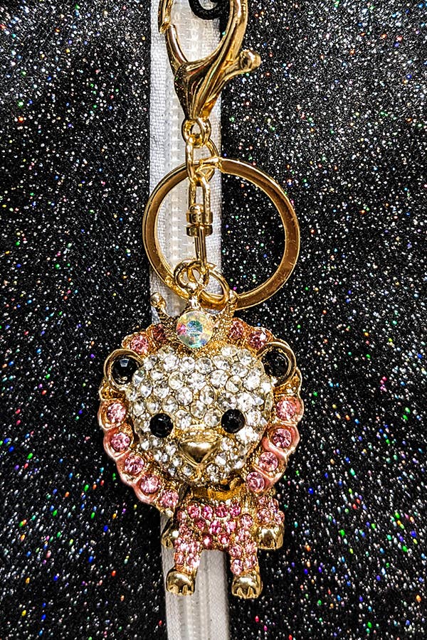 Crystal Lion Keychain in Pink