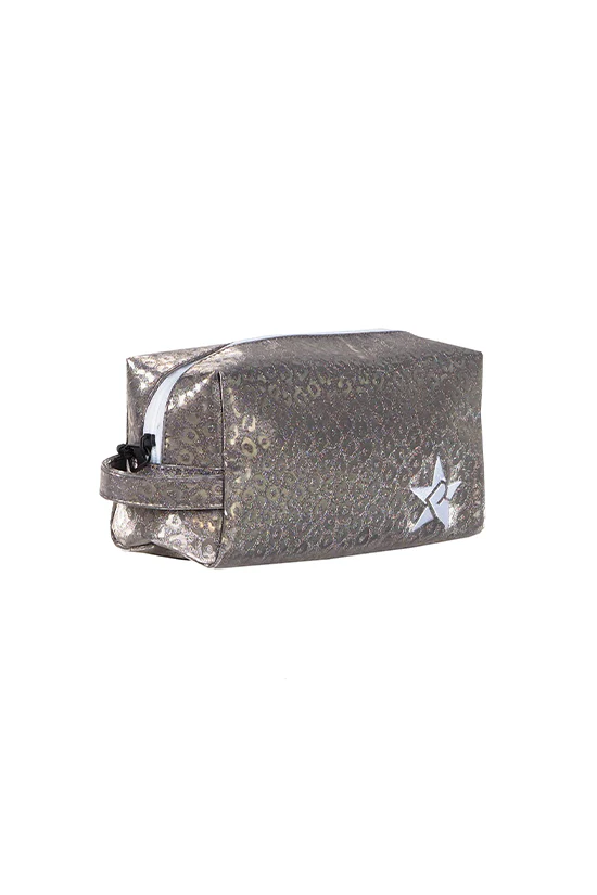 Leopard in Gunmetal Rebel Makeup Bag with White Zipper - Image 4