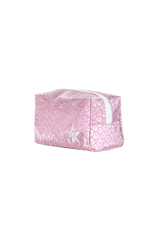 Leopard in Pink Rebel Makeup Bag with White Zipper - Image 3