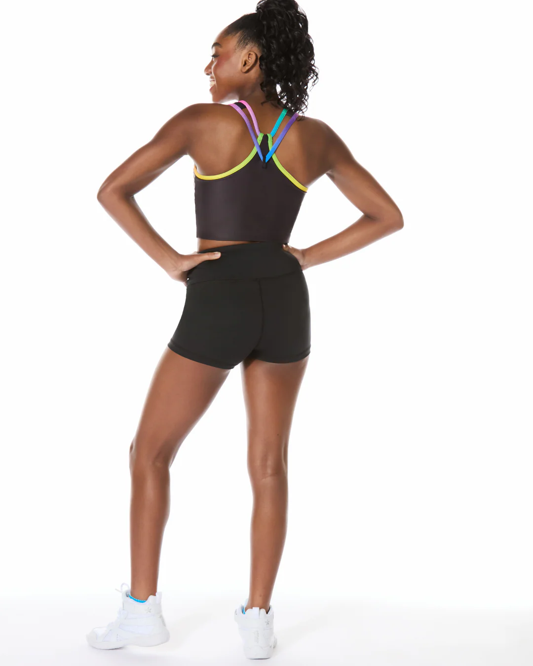 Rainbow Infinity Longline Sports Bra in Black - Image 2