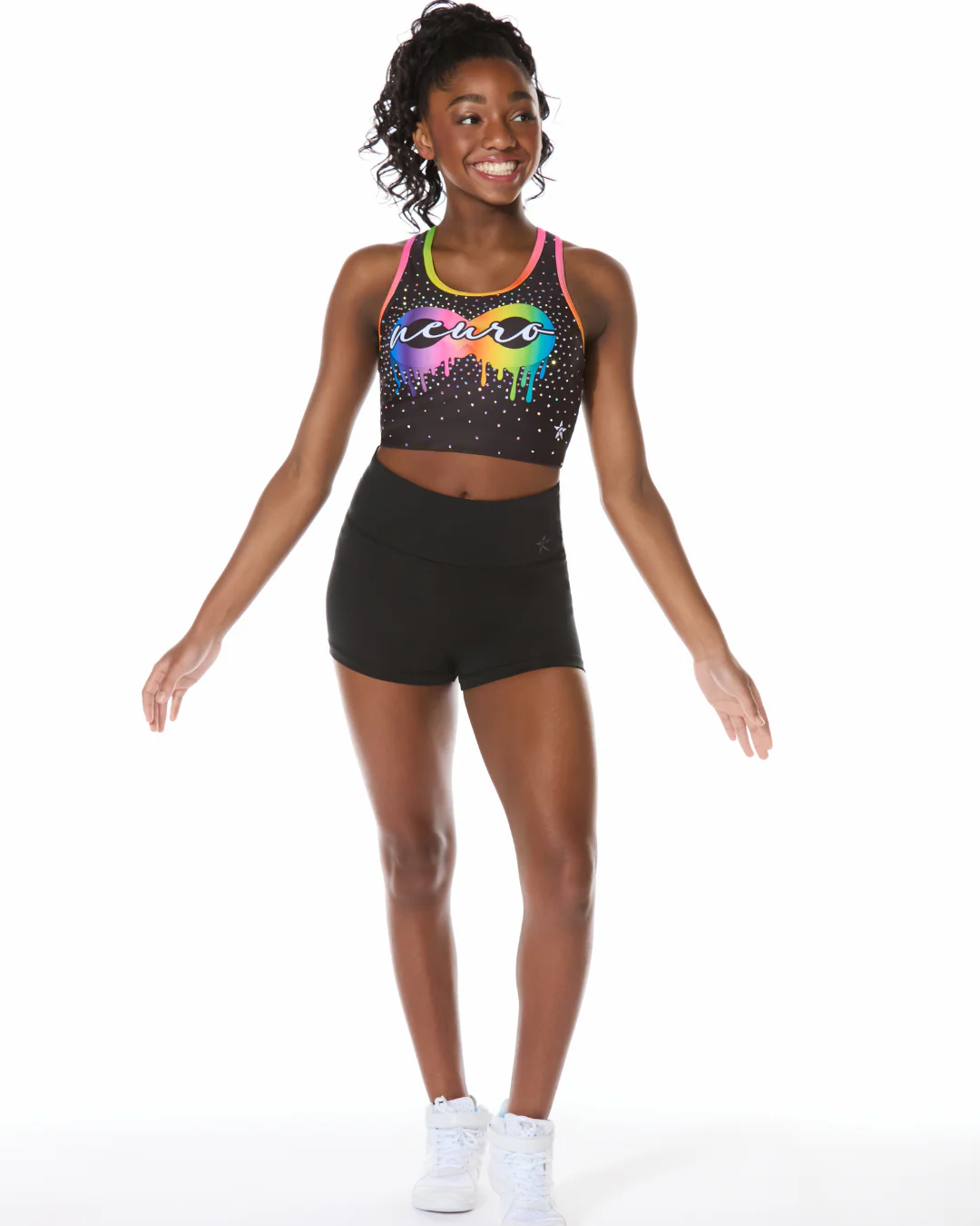 Rainbow Infinity Longline Sports Bra in Black - Image 4