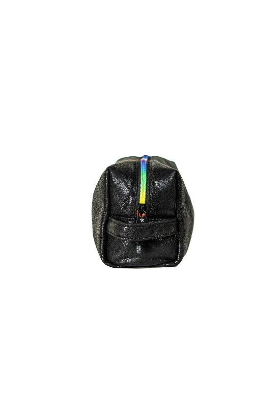 Faux Suede in Black Rebel Makeup Bag with Rainbow Zipper - Image 4