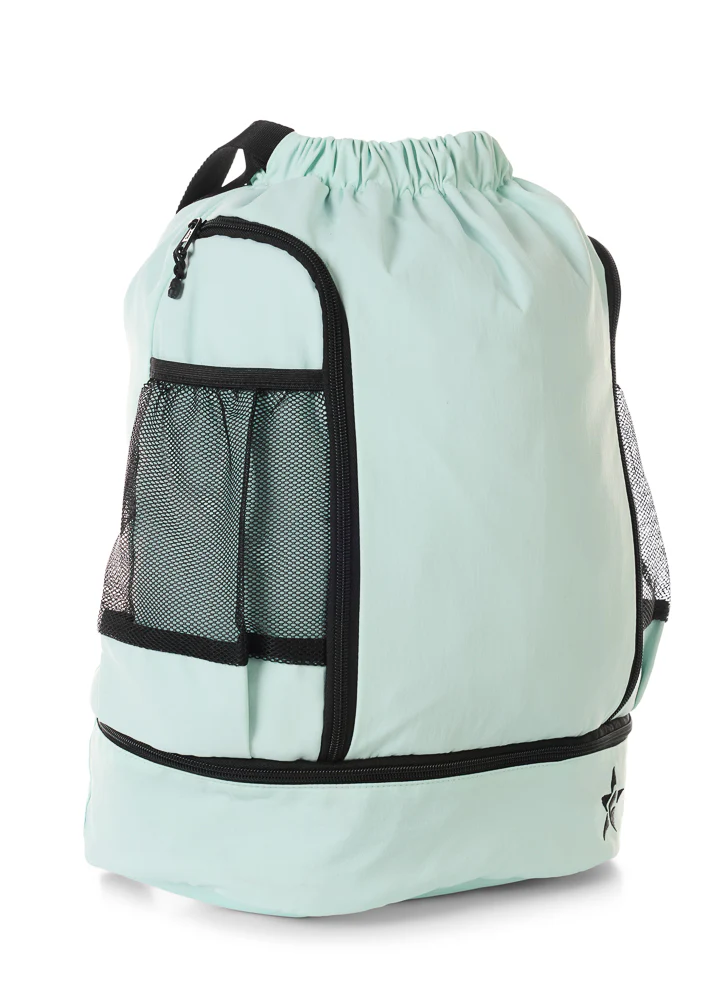 Rebel Drawstring Tote Bag in Light Aqua - Image 3