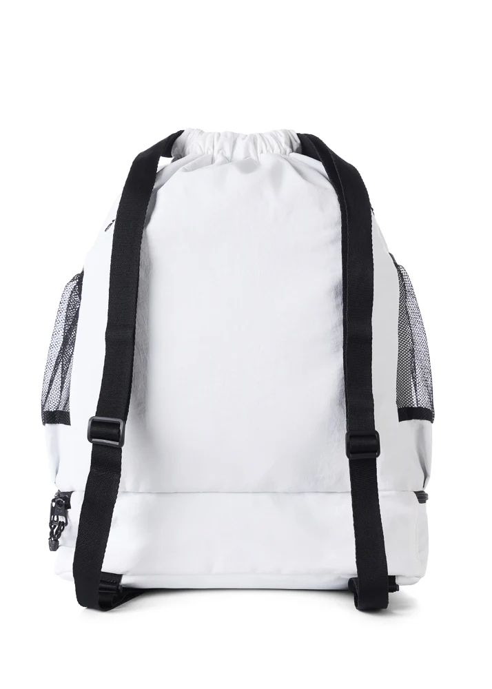 Rebel Drawstring Tote Bag in White - Image 4