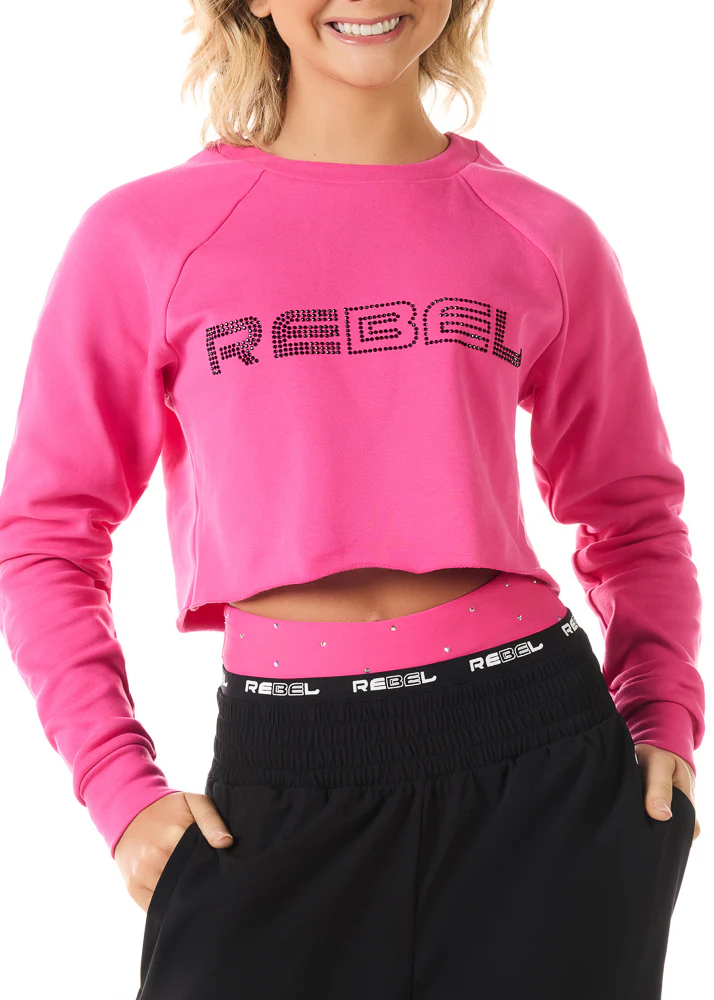 Rebel Level® Cropped Pullover in Electric Pink
