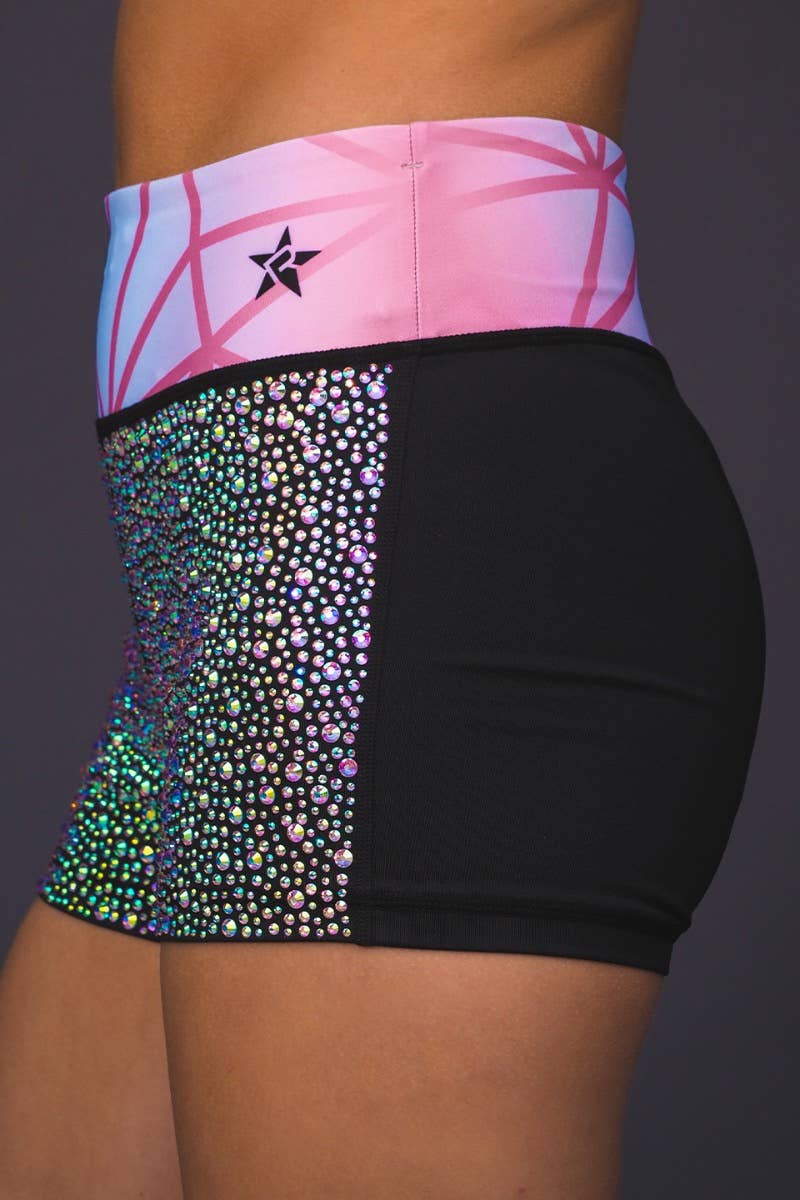 Rosie Compression Shorts in Rose Gold/Black with Opalescent Crystal Couture - Special Order - Image 4