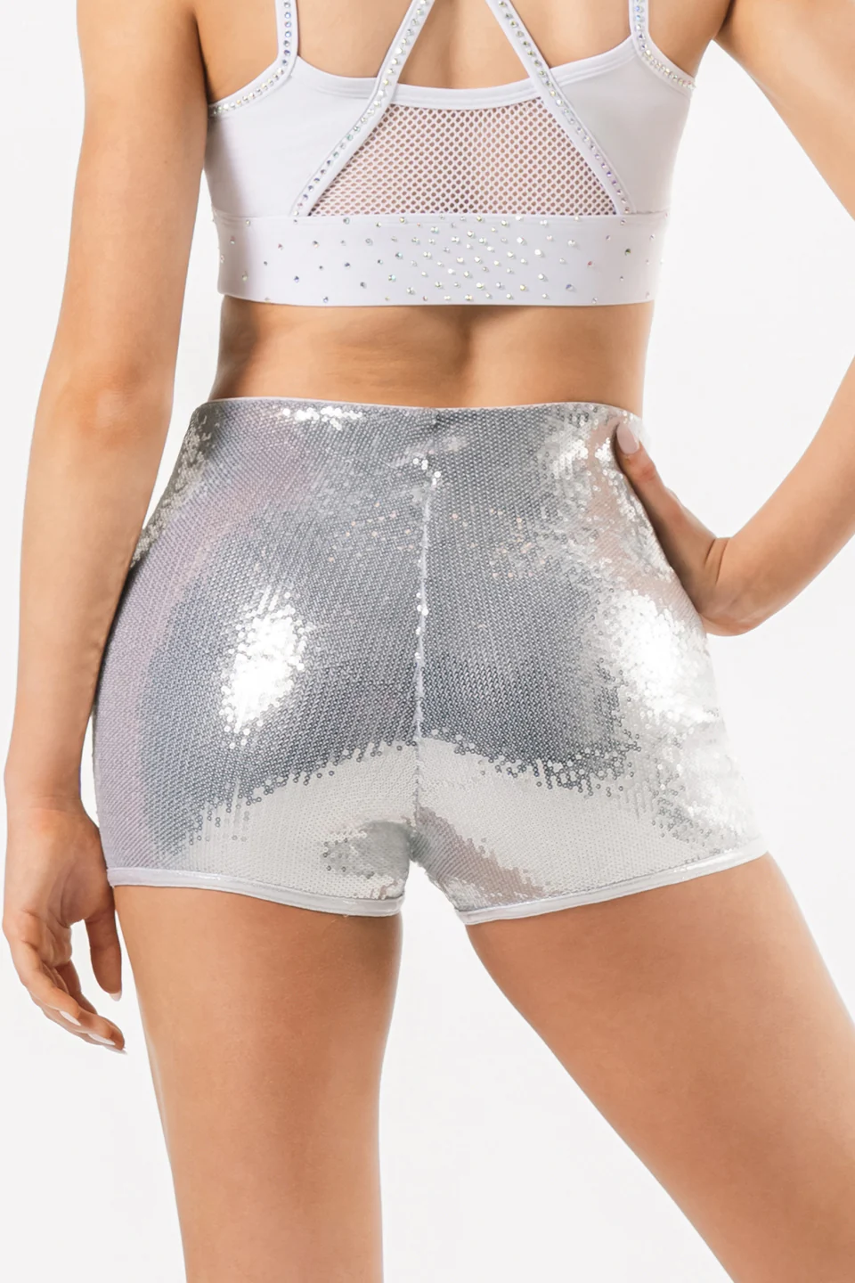Spark Sequin Compression Shorts in Silver - Image 2